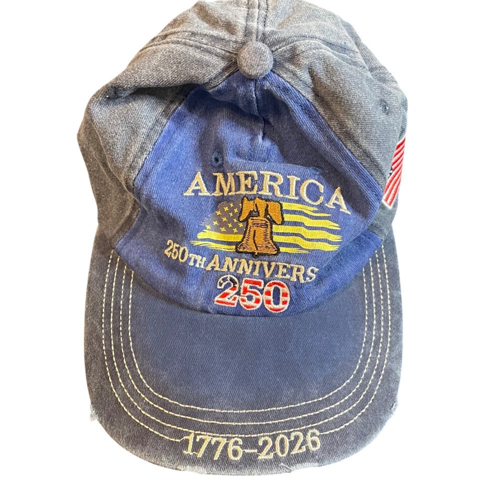 America 250th Anniversary Hat 1776-2026 Liberty Bell USA Flag Denim Cap Blue NEW